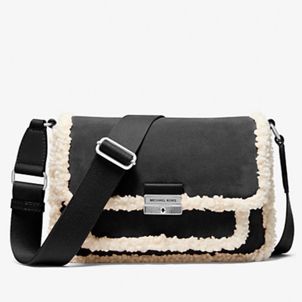 MICHAEL KORS Bradshaw Medium Suede and Faux Shearling Messenger Bag
Black 
NWT - Picture 2 of 16